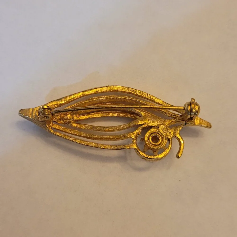 Vintage Gold Tone & Faux Pearl‎ Leaf Brooch Elegant Jewelry Accessory (5749)